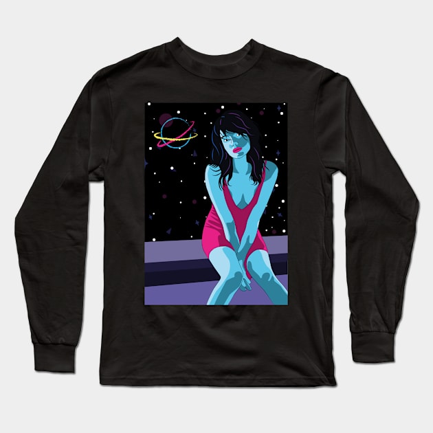 chica sentada con el fondo el espacio Long Sleeve T-Shirt by TheSk